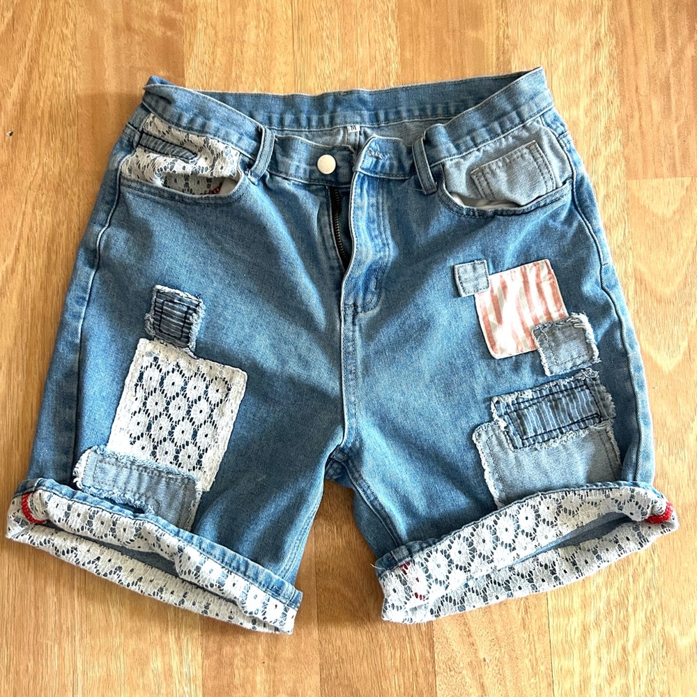 Patchwork Denim Shorts